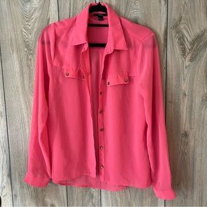 Hot pink sheer lightweight button up blouse. Size M